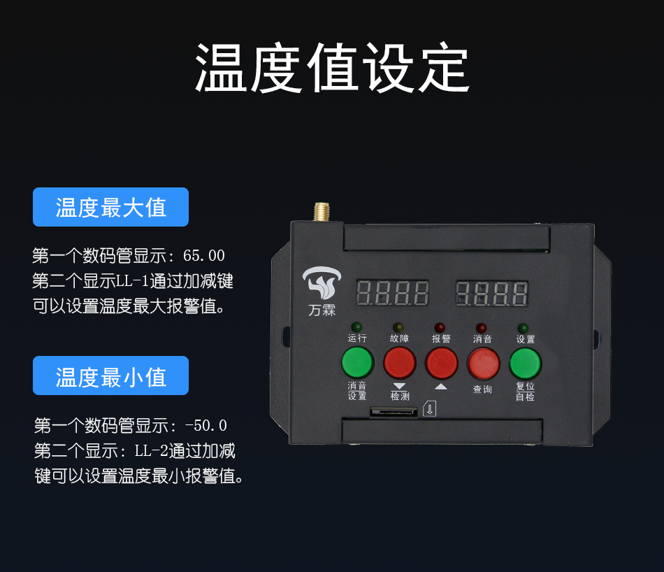 WANLIN-TD70智慧安全用電監控探測器 智慧用電主機溫度值設置